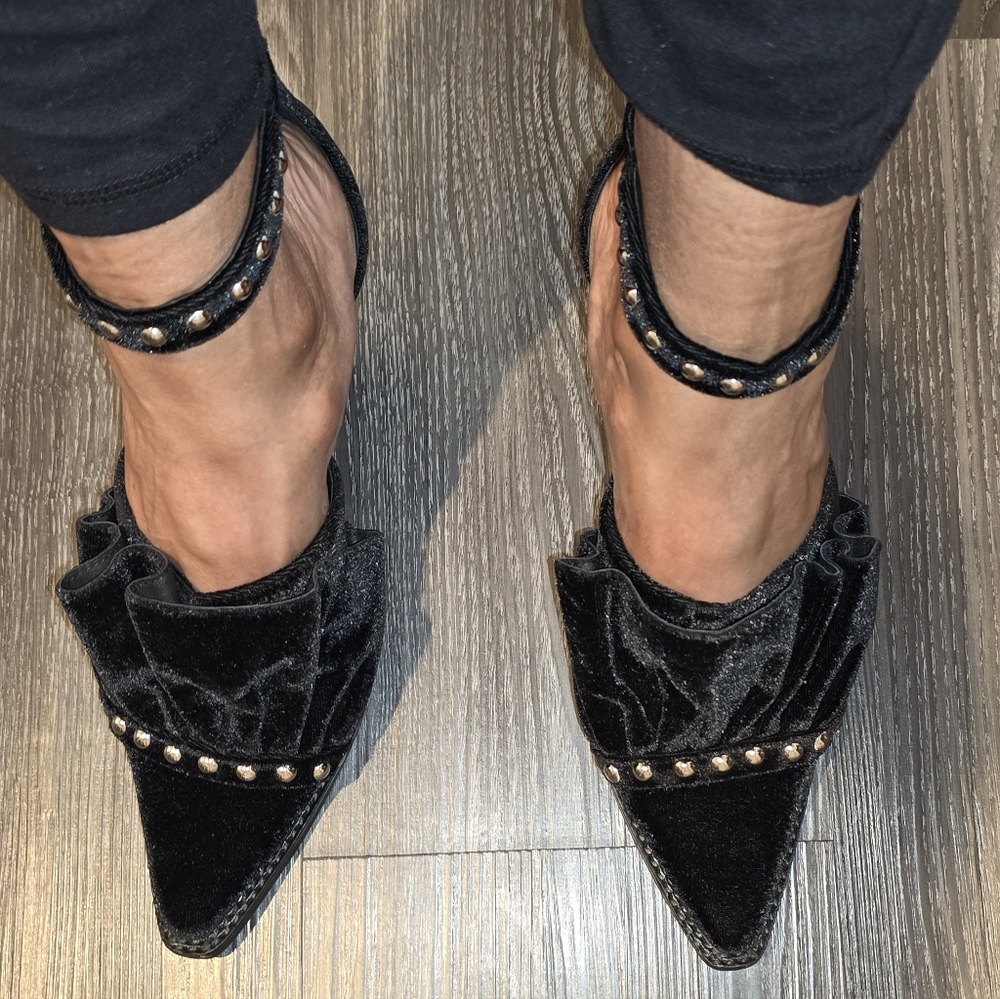 Jeffrey Campbell Black Velvet Heels with Studded Detail. A RARE FIND